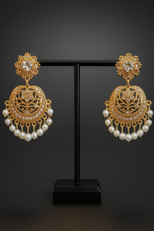 Barokke Oorbellen - Goud, Strass & Parels