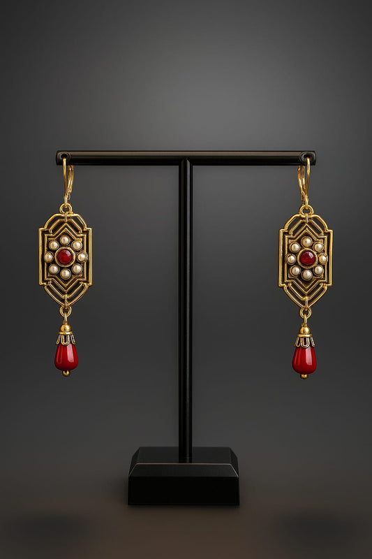 Oorbellen Boho Waterdrop met Goudkleur & Steen